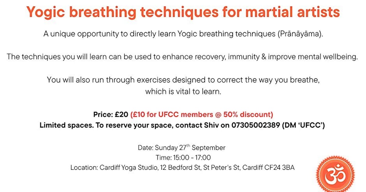 Yogic breathing techniques for Martial Artists (BJJ, Muay Thai, Boxing etc), Cardiff