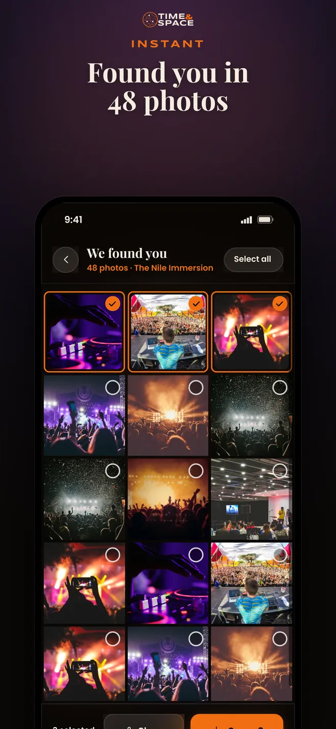 The TIME&SPACE app showing a personal event photo gallery